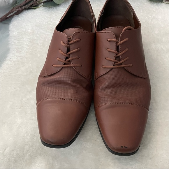 Calvin Klein Bram Lace Up Cap-Toe Leather Brown Dress Shoes - Picture 2 of 11